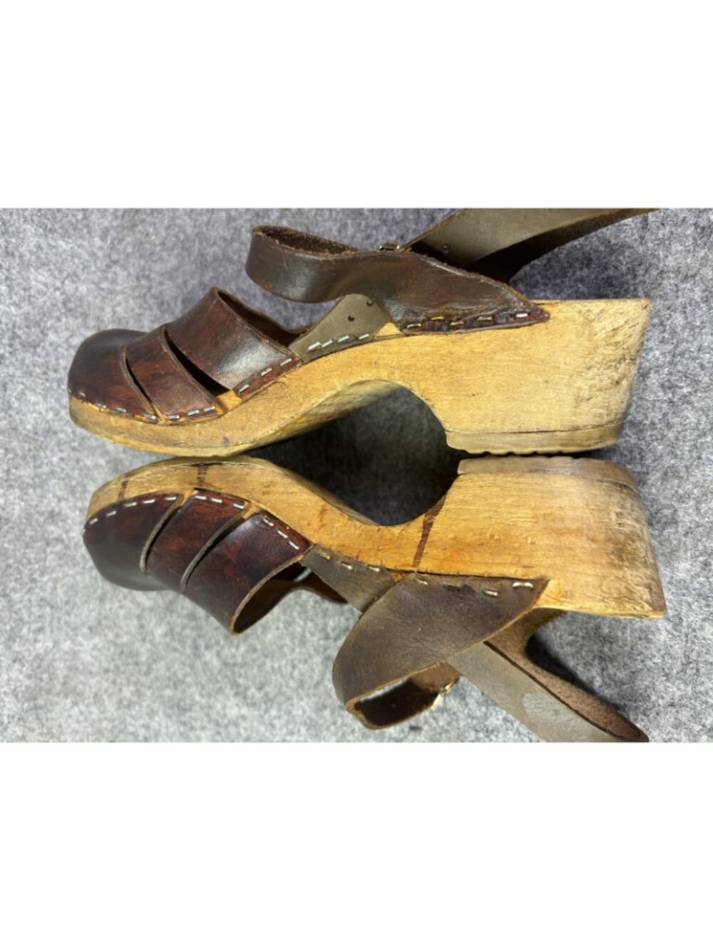 Sandals Womens Size 5.5 EU 36 Brown Leather Wooden Clog Slingback Made Sweden - Picture 6 of 11